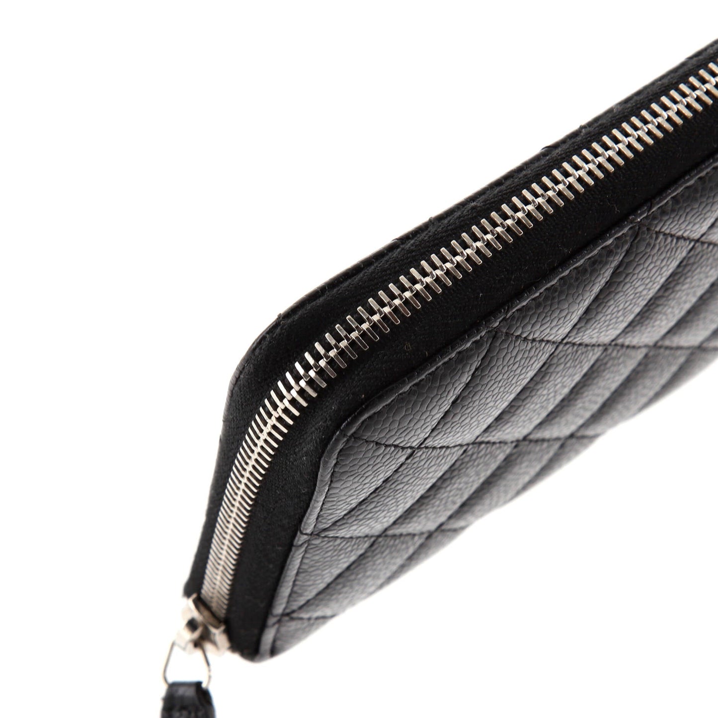 Zip Around Wallet Quilted Caviar Long