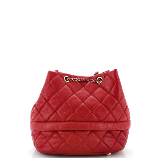 Rolled Up Drawstring Bucket Bag Quilted Caviar Small