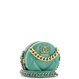 19 Round Clutch with Chain Quilted Leather