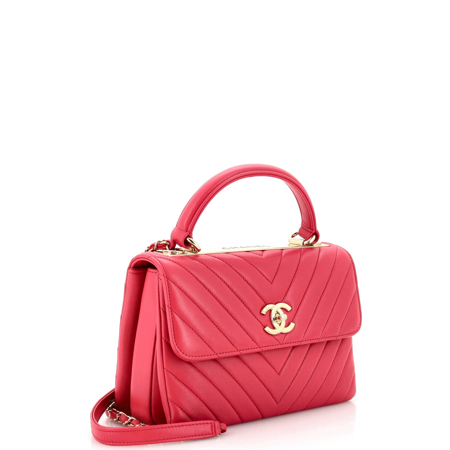 Trendy CC Top Handle Bag Chevron Lambskin Small