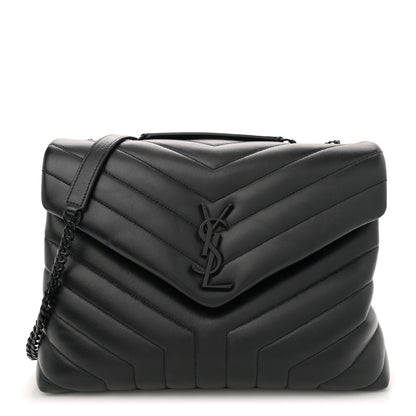 Saint Laurent Calfskin Y Quilted Monogram Monochrome Medium Loulou Chain Satchel Black
