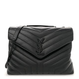 Saint Laurent Calfskin Y Quilted Monogram Monochrome Medium Loulou Chain Satchel Black