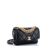 Crystal Logo Letters Chain Handle Flap Bag Quilted Lambskin Small