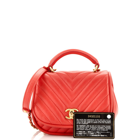 Reversed Round Flap Bag Chevron Lambskin Mini