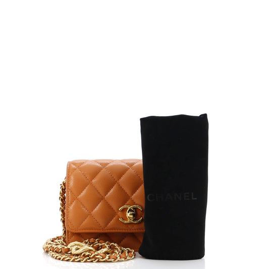 Mixed Chain Link CC Wallet on Chain Quilted Caviar Mini
