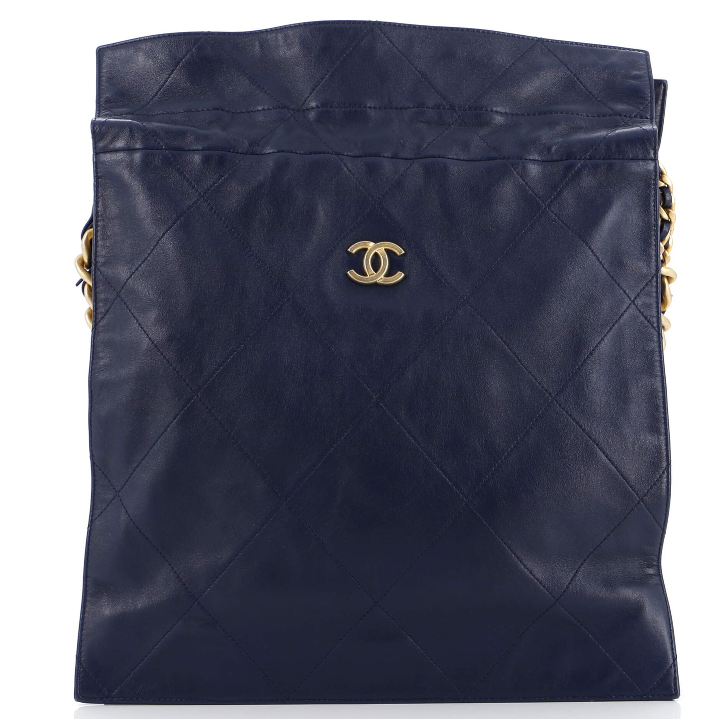 CC Chain Drawstring Shopping Bag Quilted Lambskin Large