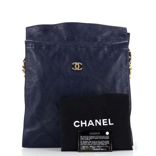 CC Chain Drawstring Shopping Bag Quilted Lambskin Large