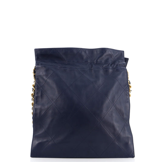 CC Chain Drawstring Shopping Bag Quilted Lambskin Large