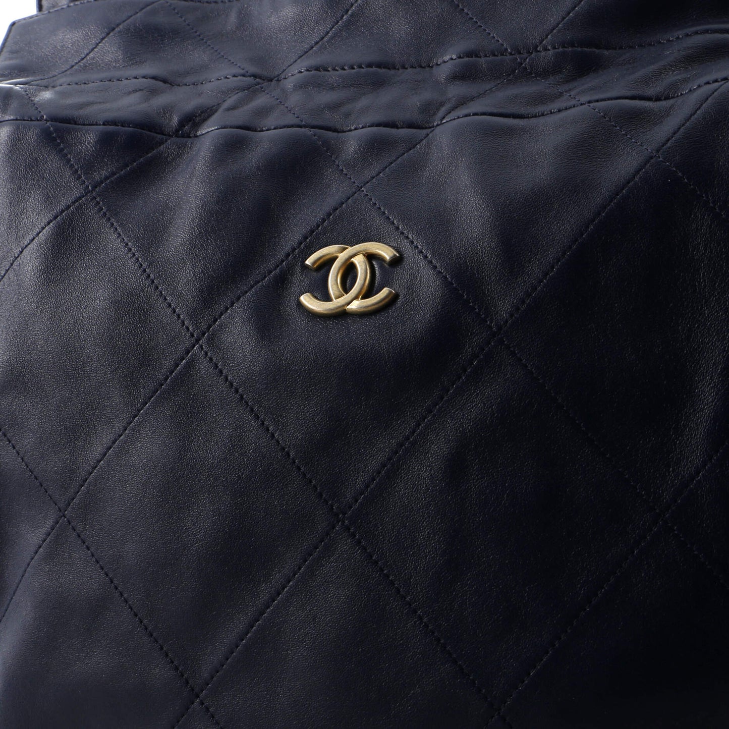 CC Chain Drawstring Shopping Bag Quilted Lambskin Large