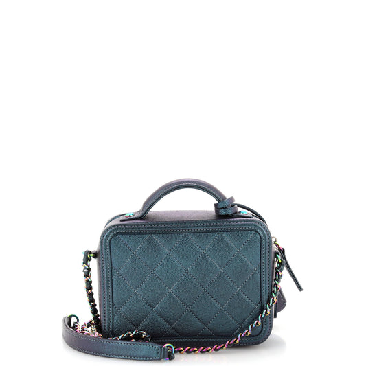 Filigree Vanity Case Quilted Iridescent Caviar Small