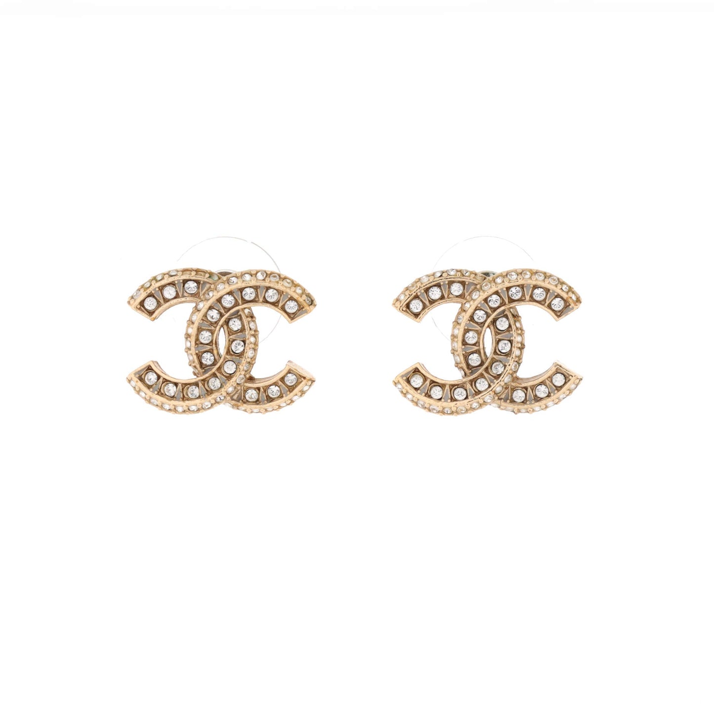 CC Stud Earrings Metal with Crystals