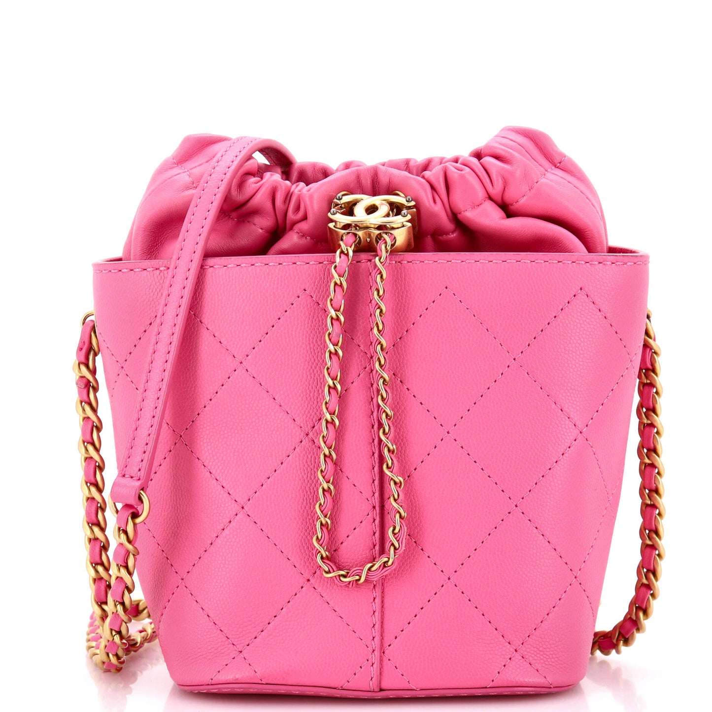 CC Drawstring Bucket Bag Quilted Caviar with Lambskin Small