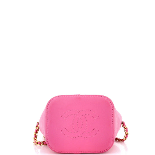 CC Drawstring Bucket Bag Quilted Caviar with Lambskin Small