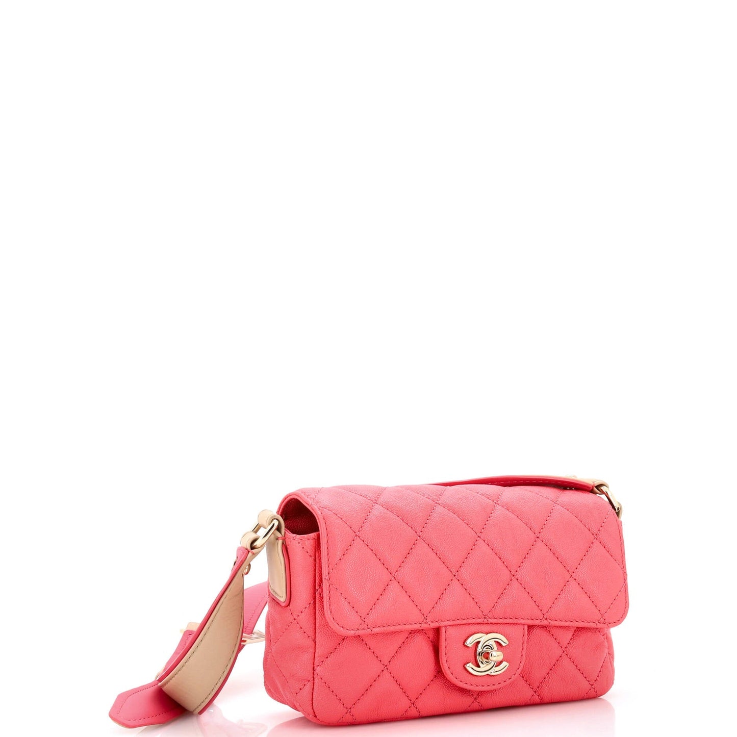 Buckle Strap CC Messenger Bag Quilted Caviar Small