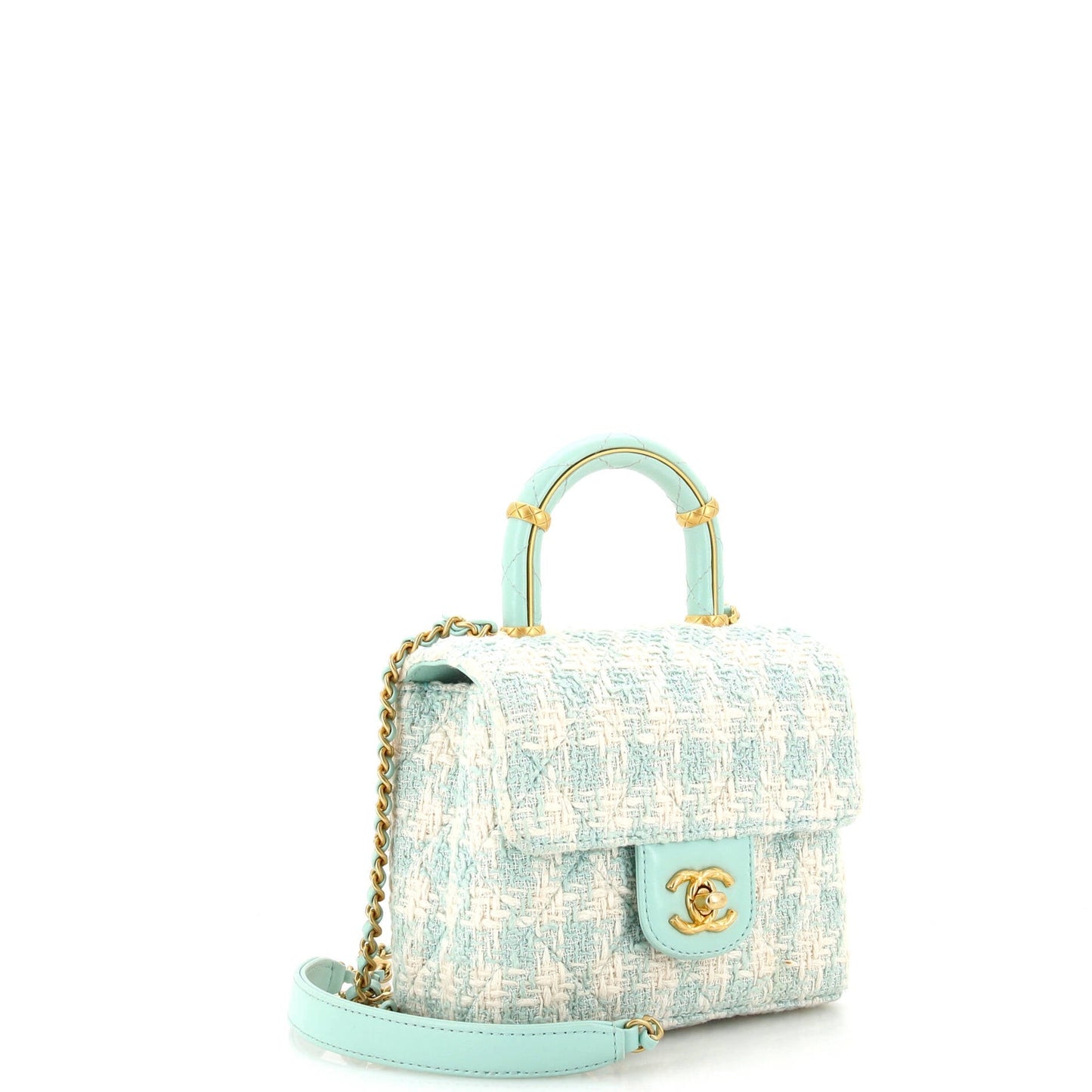 Crush Top Handle Flap Bag Quilted Tweed Mini