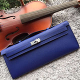 Luxury Hermes Blue Handcrafted Kelly Cut Clutch