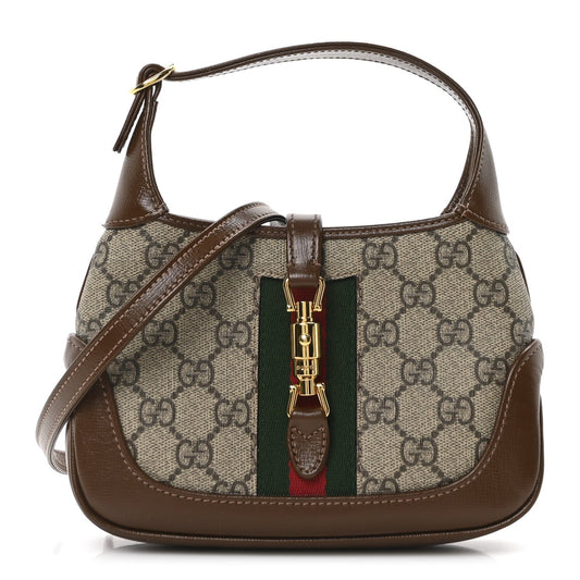 Amelia GG Supreme Monogram Azalea Calfskin Web Mini Jackie 1961 Hobo Beige Ebony Brown Sugar