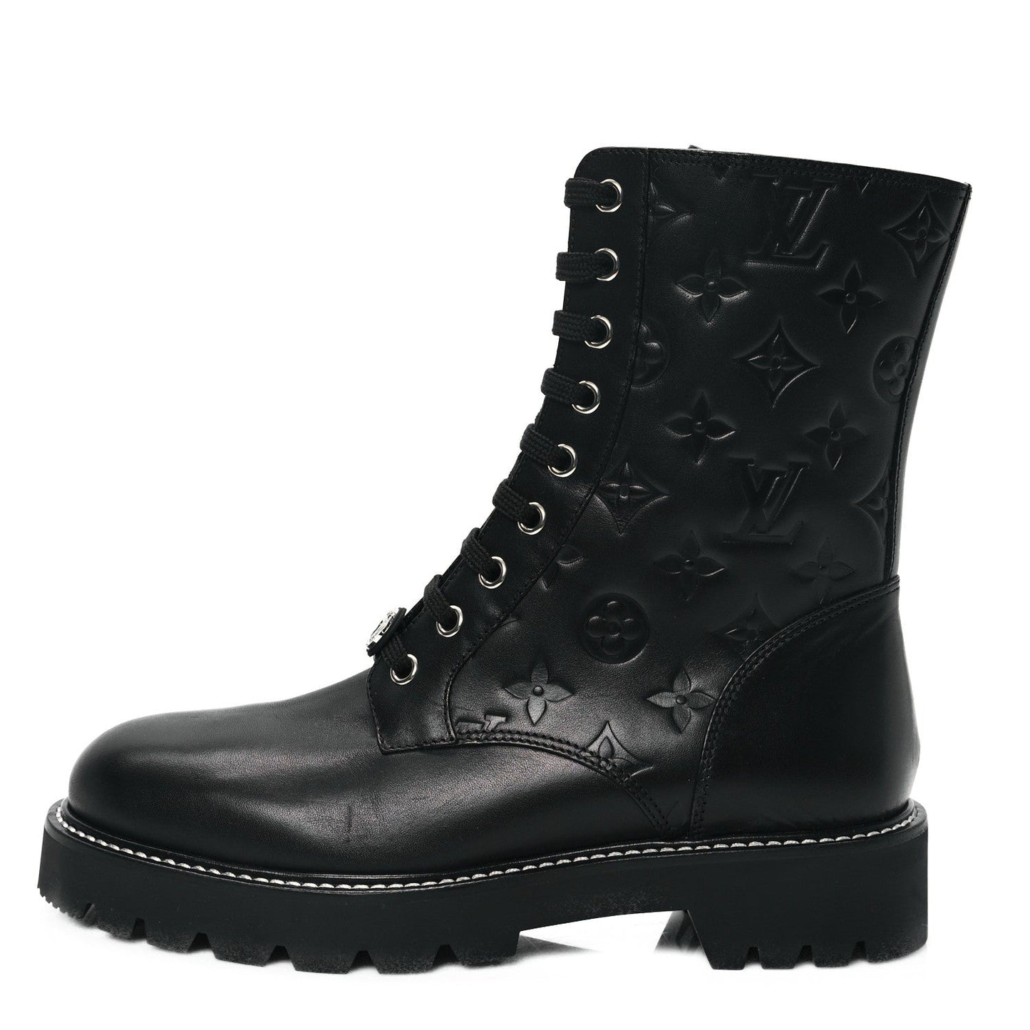 Louis Vuitton Calfskin Monogram Territory Flat Ranger Boots Black