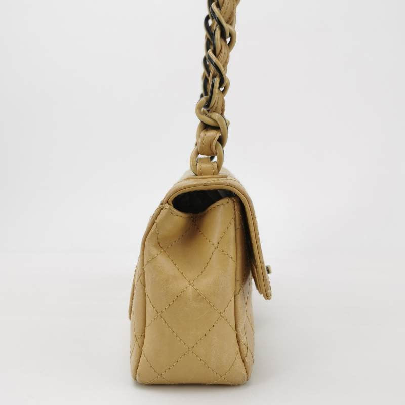 Chanel Classic Flap   Mini Beige Calfskin Bi-color Acrylic Strap Crossbody Bag, 2000-2002