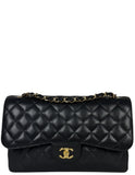 Chanel Black Caviar Leather Double Flap Jumbo Bag
