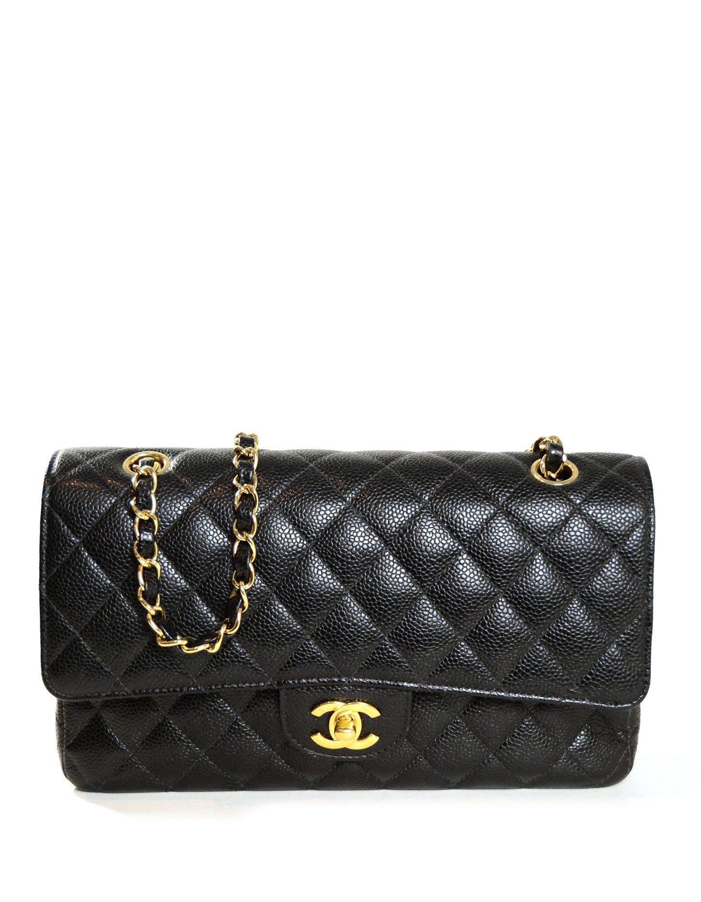 Chanel Black Caviar Leather 10" Medium Double Flap Classic Bag
