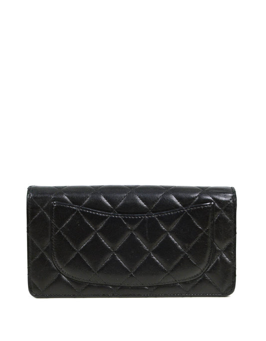 Chanel Black Lambskin Leather Quilted Yen Wallet