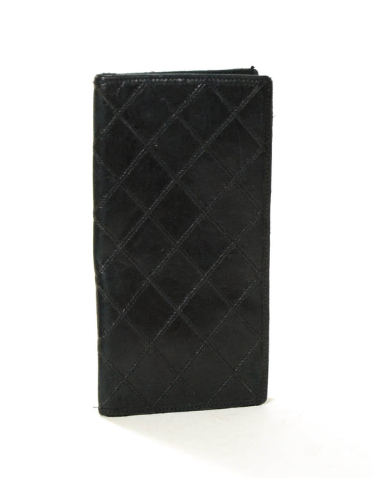 Chanel Black Leather Quilted Checkbook Wallet