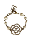 Chanel Gold Camellia and Faux Pearl Bracelet