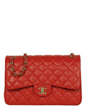 Chanel Red Caviar Leather Double Flap Jumbo Bag