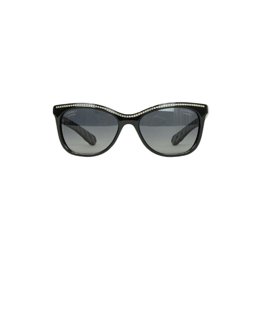 Chanel Black Acetate Polarized Sunglasses w/ Chain Inlay