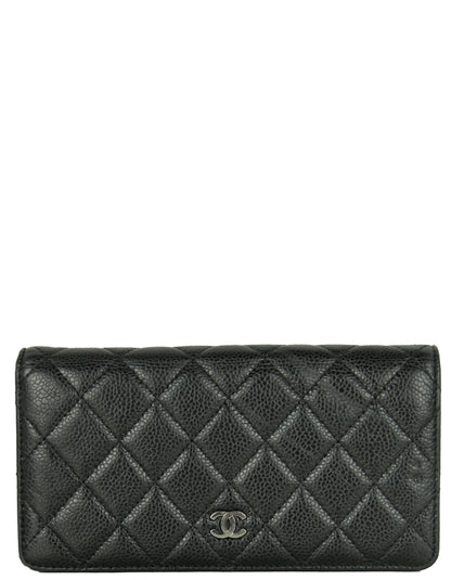 Chanel Black Caviar Leather Quilted Yen Wallet