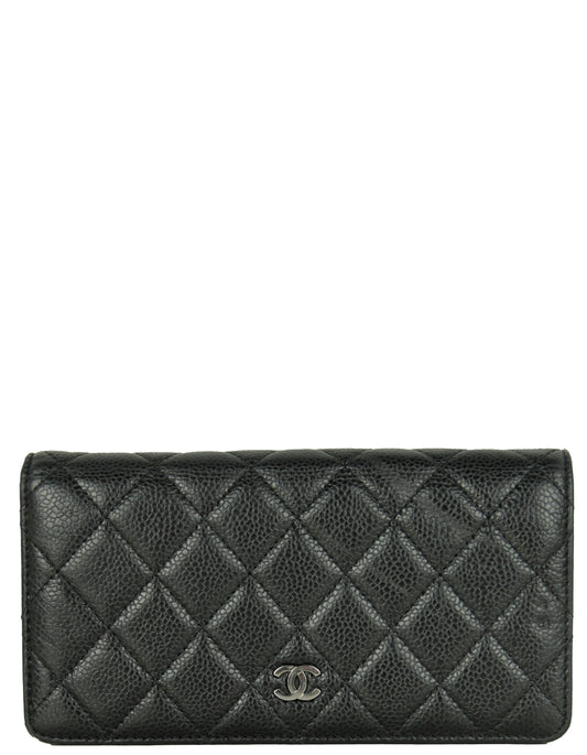 Chanel Black Caviar Leather Quilted Yen Wallet