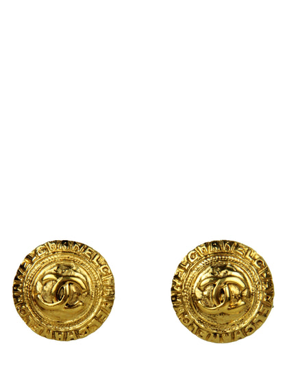 Chanel   Goldtone 1" CC Button Clip-On Earrings