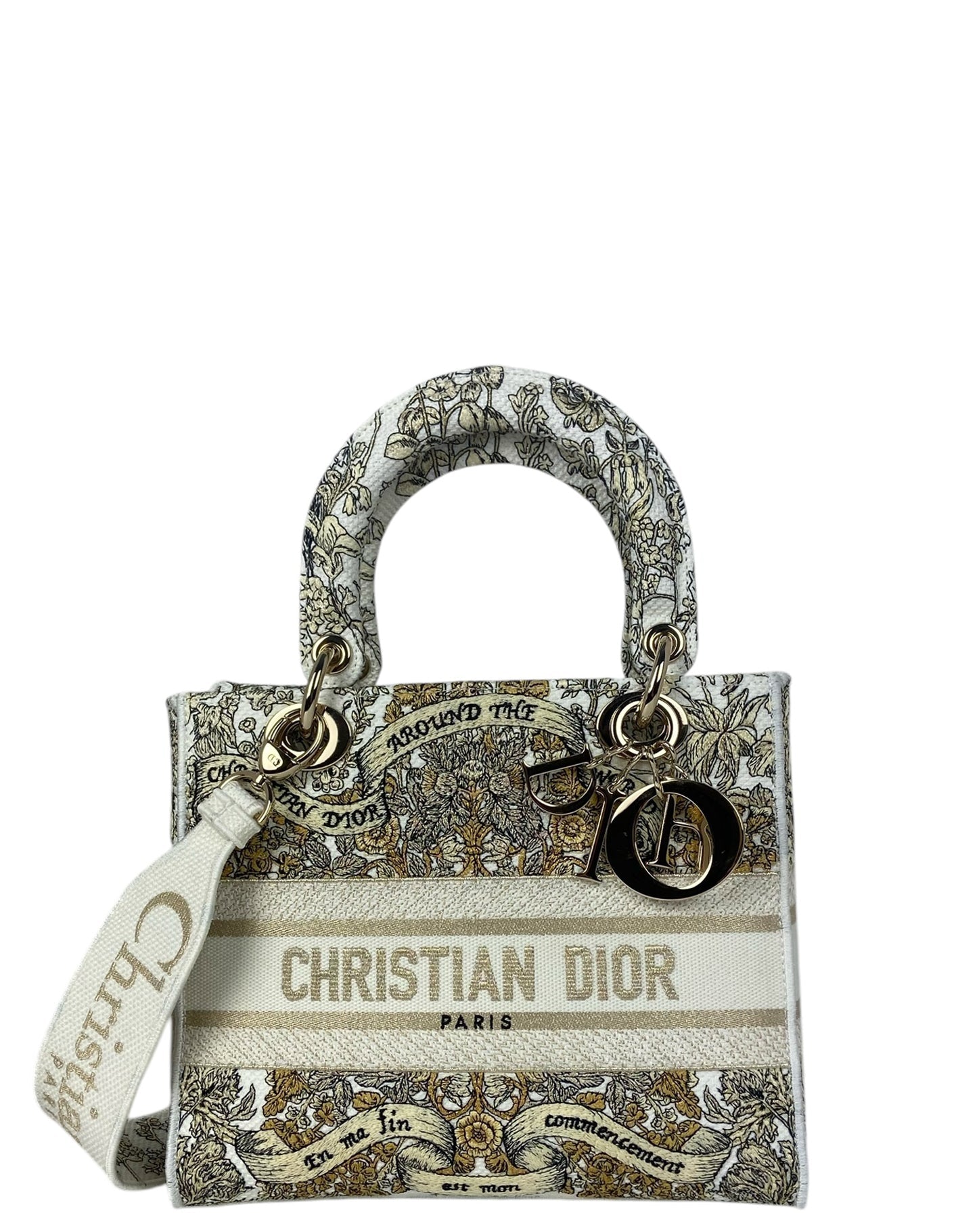 Dior Gold Embroidered Canvas Medium Lady D-Lite