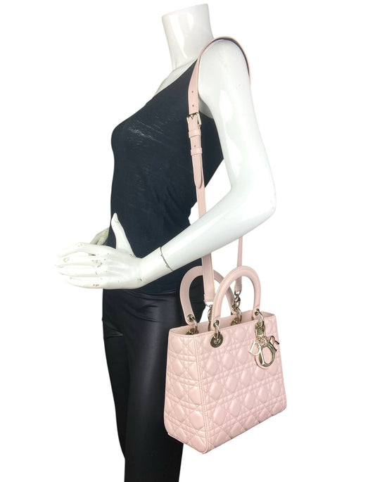 Dior Pink Leather Cannage Quilted Medium Lady Dior