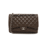 Chanel Classic Flap Jumbo 2012 Coffee Brown Caviar Leather Double Flap Silver Hardware