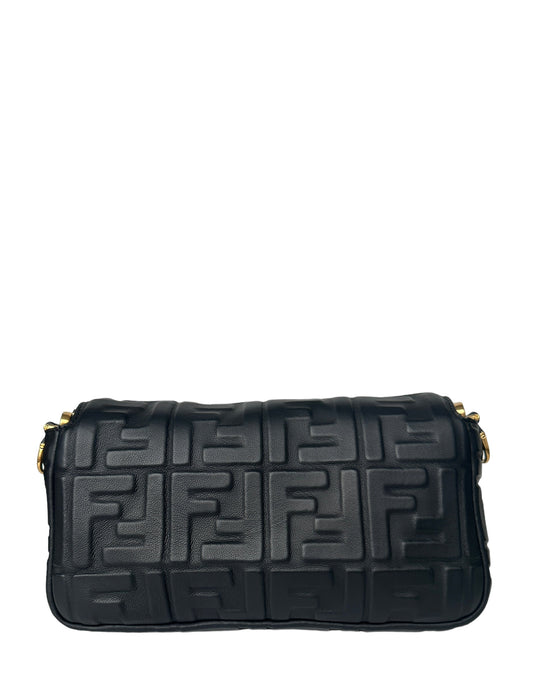 Fendi Black Embossed Logo 1974 Medium Baguette NM