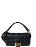 Fendi Black Embossed Logo 1974 Medium Baguette NM Bag