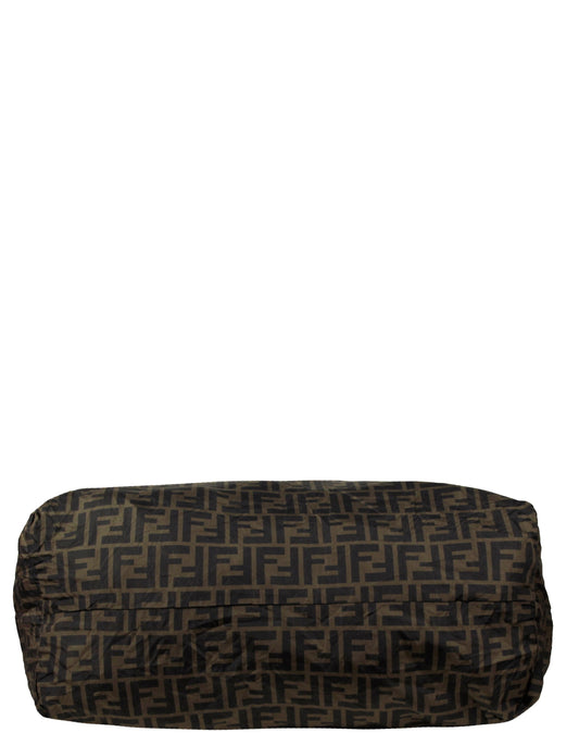 Fendi NWT Brown Monogram Nylon Foldaway Tote Bag w/ Tamburo Pocket Charm