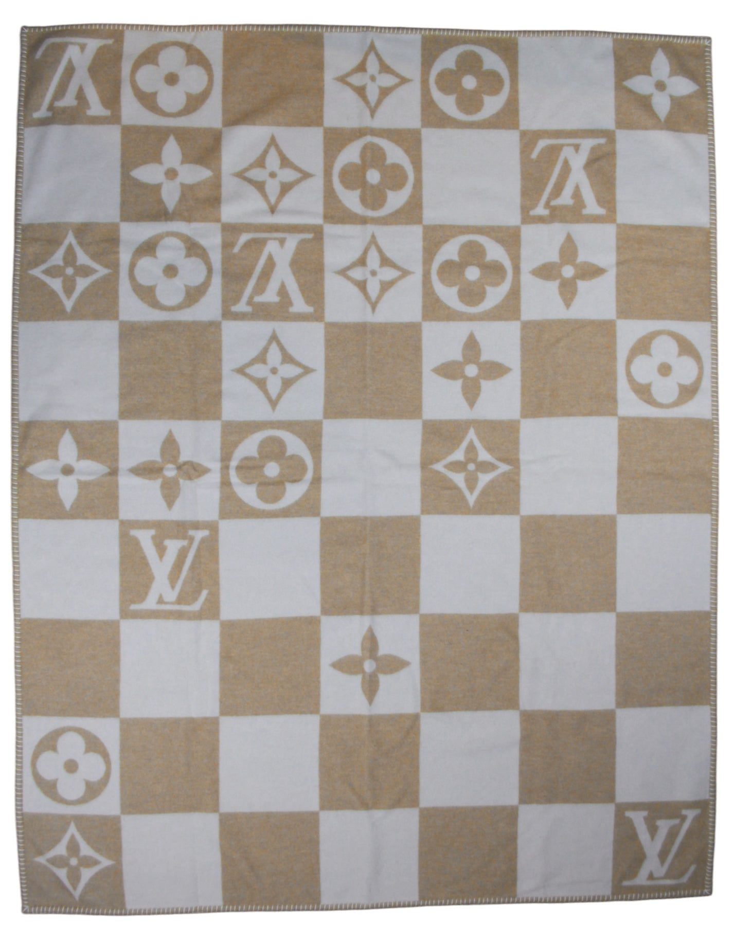 Louis Vuitton Beige Checkmate Throw Blanket