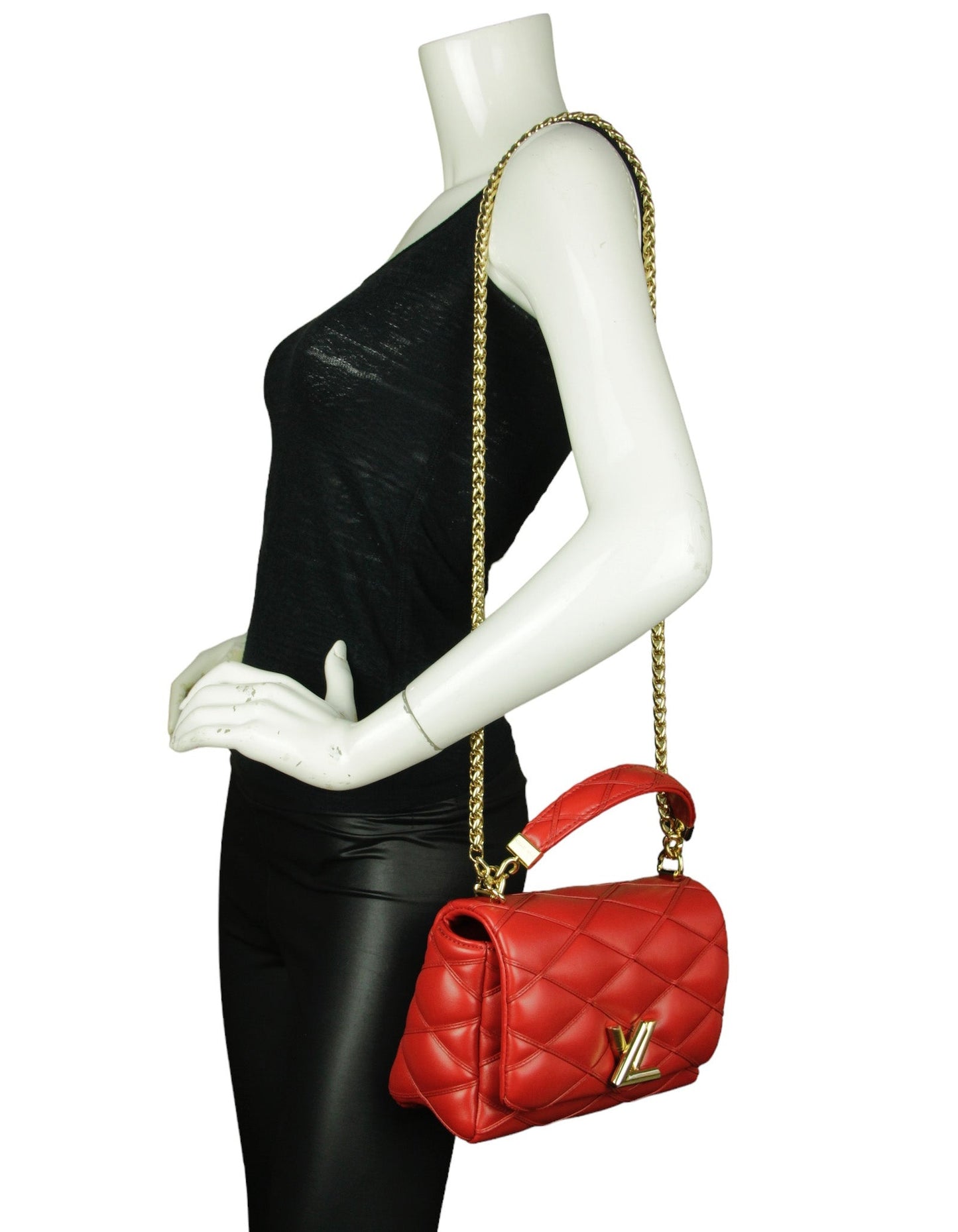 Louis Vuitton Red Lambskin Malletage Top Handle GO-14 MM