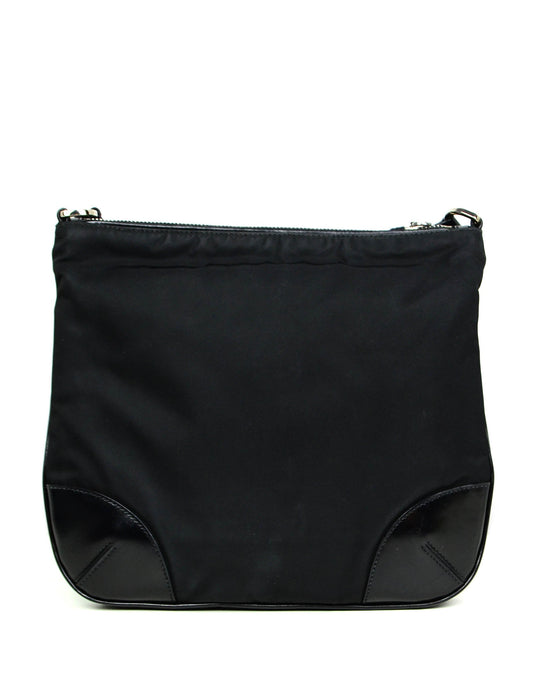 Prada Black Flat Tessuto Nylon Crossbody Bag w/ Leather Trim