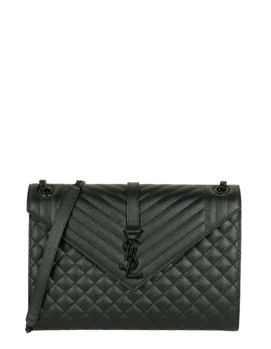 Saint Laurent Black on Black Large Triquilt Monogram Bag