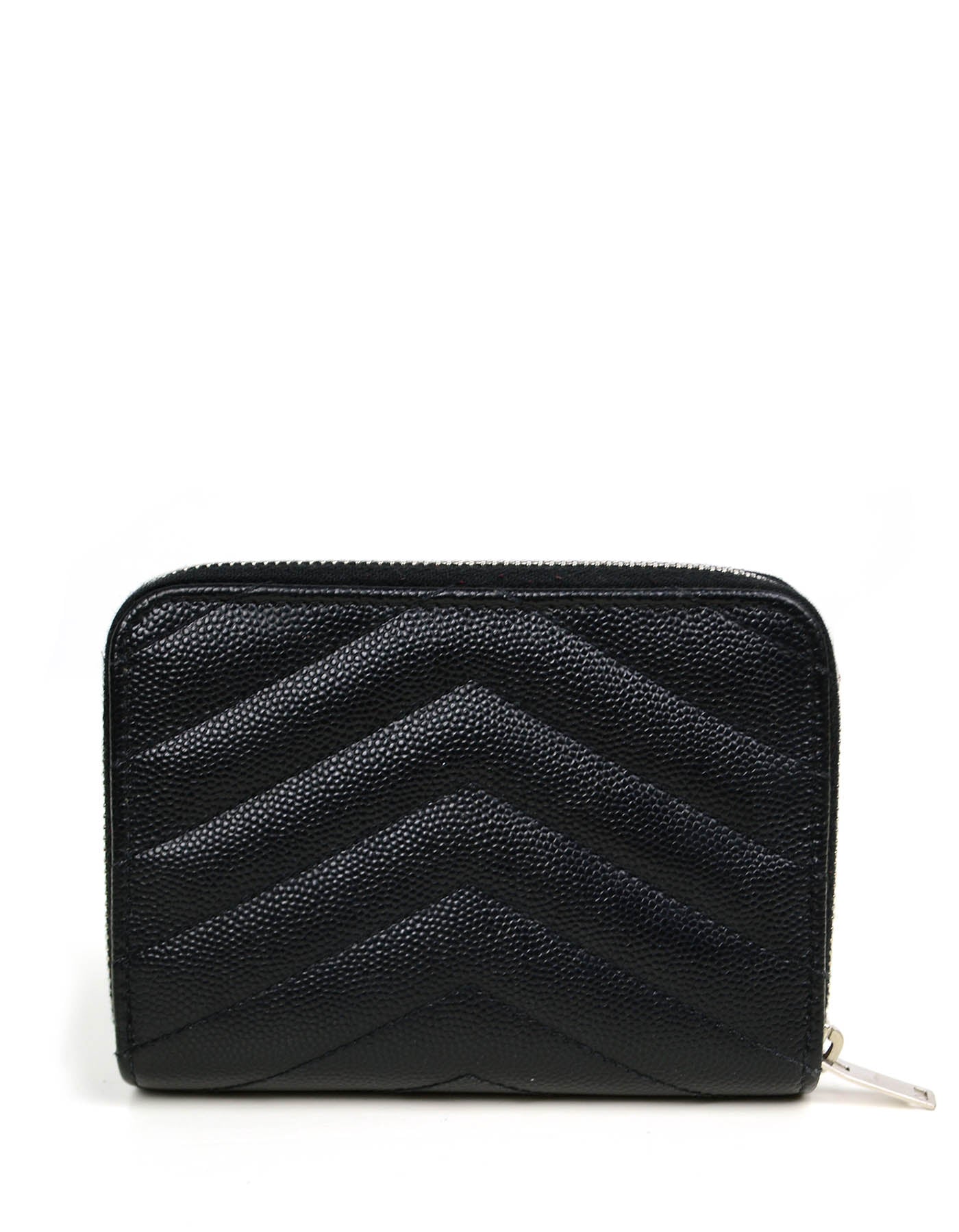 Saint Laurent Monogram Chevron Leather Compact Zip Around Wallet