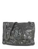 Saint Laurent Fog Grey Crinkled Calfskin Matelasse Monogram Medium Niki Chain Satchel