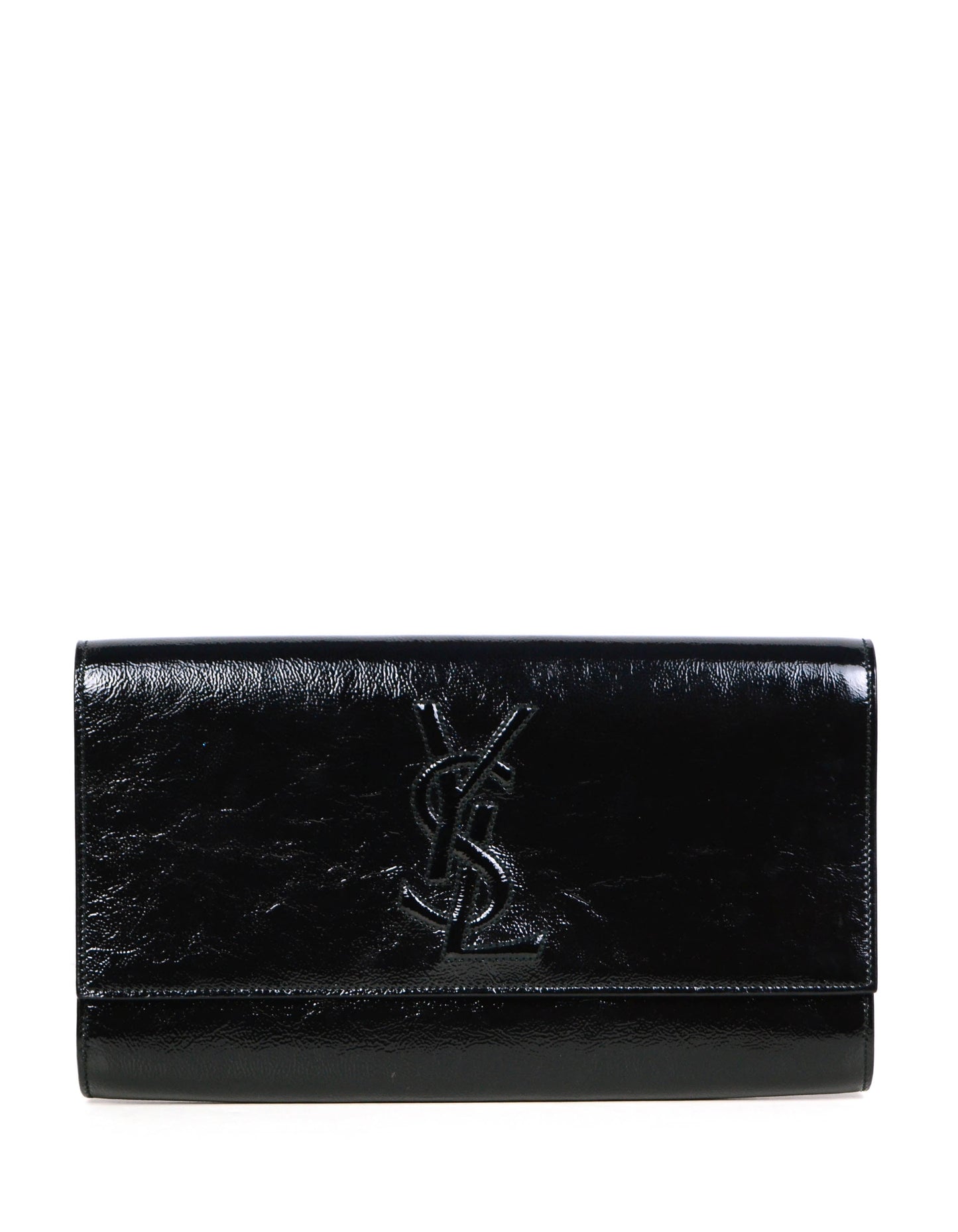 Yves Saint Laurent Black Patent Monogram Large Belle De Jour Clutch Bag