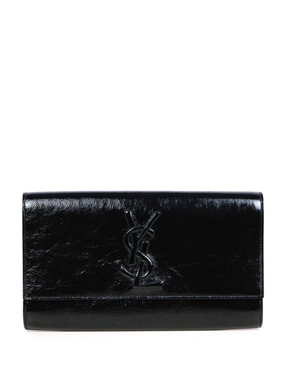 Yves Saint Laurent Black Patent Monogram Large Belle De Jour Clutch Bag
