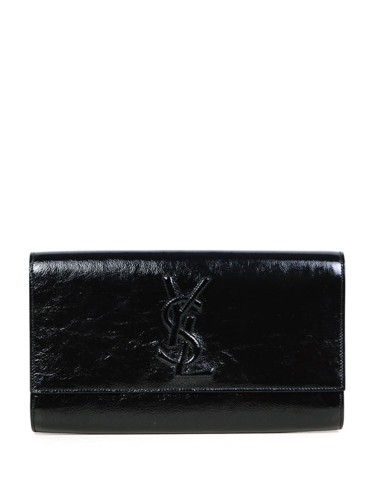 Yves Saint Laurent Black Patent Monogram Large Belle De Jour Clutch Bag