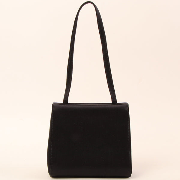 CHANEL Around 2000 Made Silk Satin Rhinestone Camellia Cc Mark Mini Top Handle Bag Black