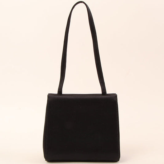 CHANEL Around 2000 Made Silk Satin Rhinestone Camellia Cc Mark Mini Top Handle Bag Black